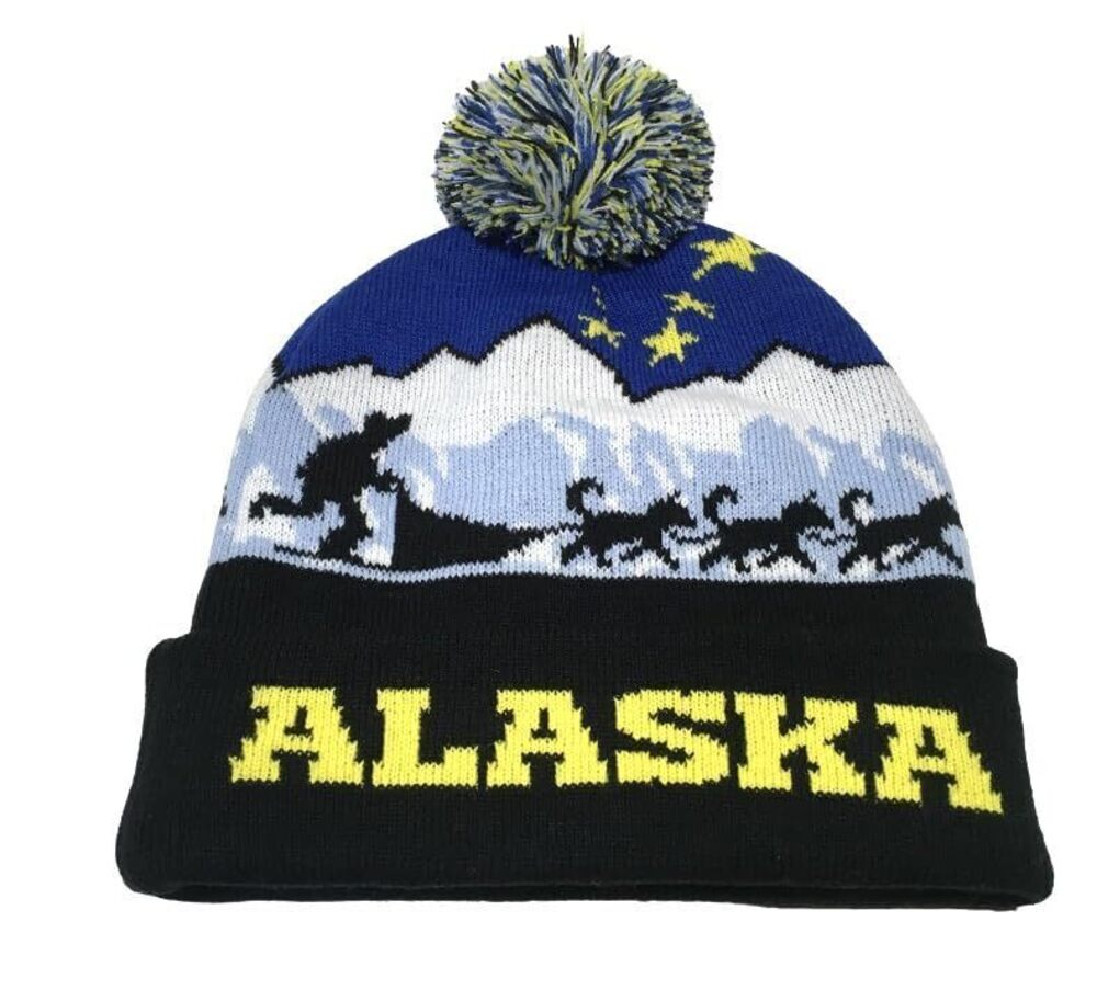 4596 Alaska Beanie Knit Hat Big Dipper Husky Sled Dogs Dogteam Mushing Blue